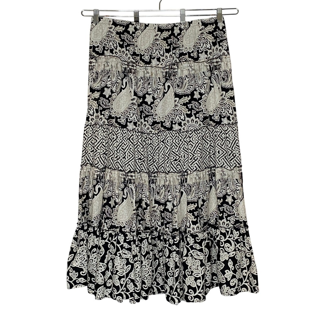 Style & Co Womens Paisley Tiered Maxi Skirt 1X Cotton Boho Artsy Hippie Festival